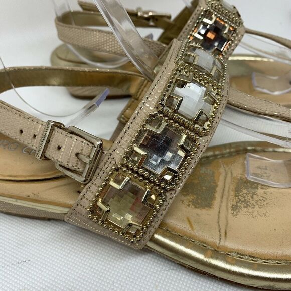 Arturo Chiang Gold Metallic Jeweled Sandals Sz 6 - Picture 2 of 11